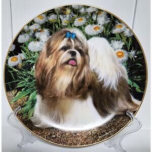 Danbury Mint Picture Perfect Plate Simon Mendez Shih Tzu Dog Gold Rim LtdEdA1446